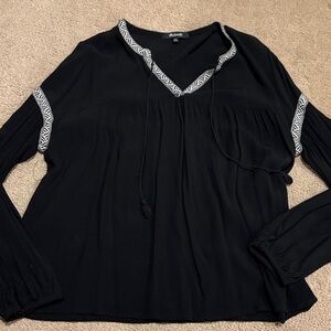 Madewell Black Blouse with White Geometric Trim